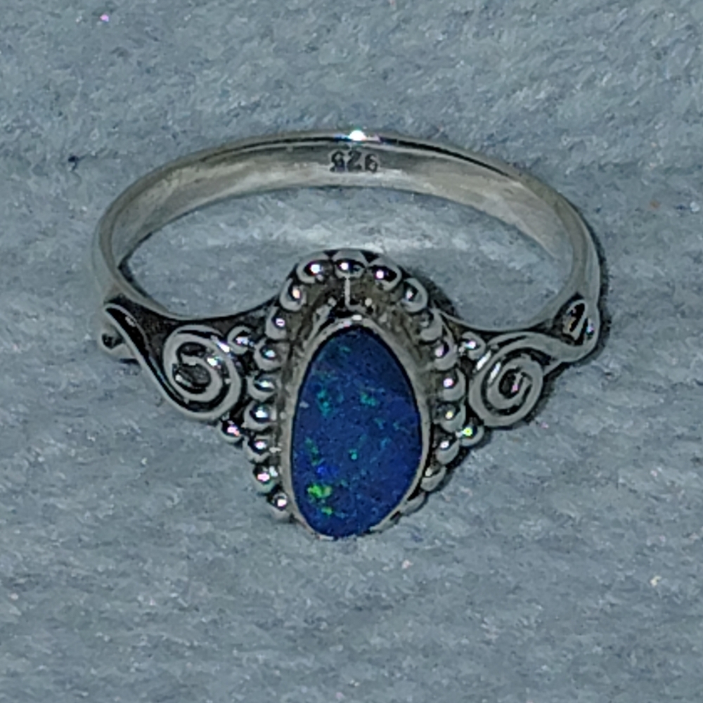 Dainty Sterling Silver Australian Opal Ring Size 8 - Picture 4 of 15